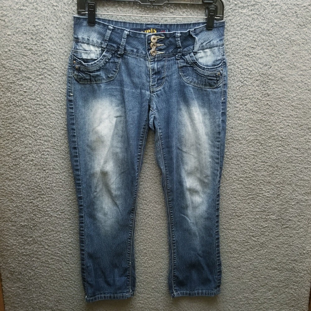 Angels Women's 7 Button-Fly Blue Cropped Jeans 30.75" 24.25" 7.5"